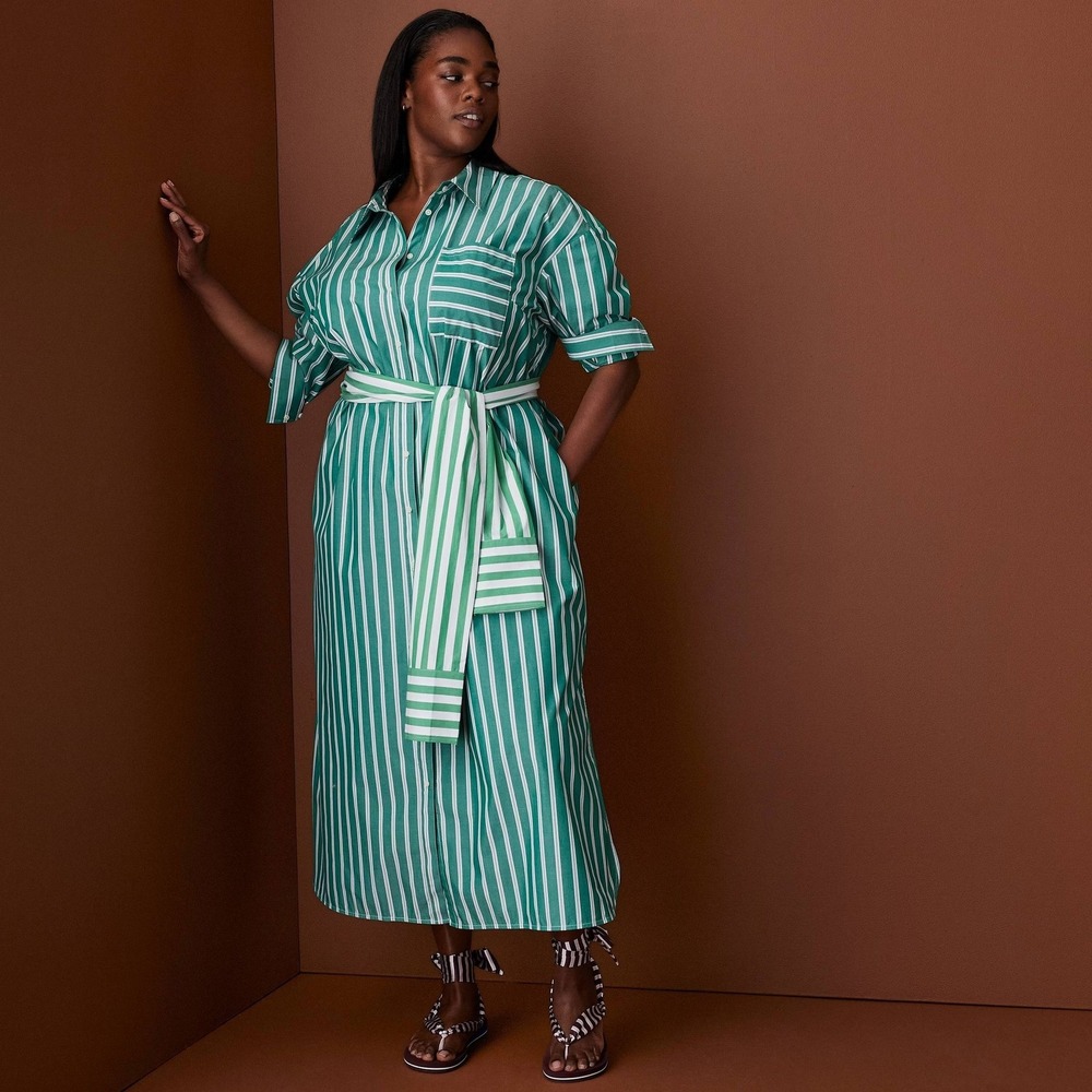 Rosie Assoulin x Target M Medium Tie-Waist Striped Poplin Maxi Shirt Dress LS - Picture 7 of 11